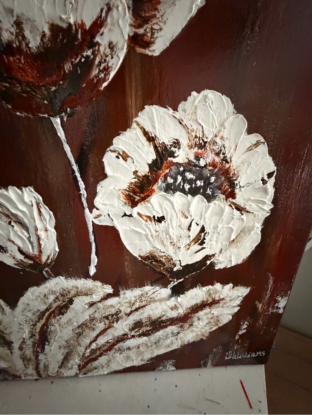 Original Artwork Acrylic’s On Canvas Large White Blooms against Deep Toned Bac - Picture 11 of 16